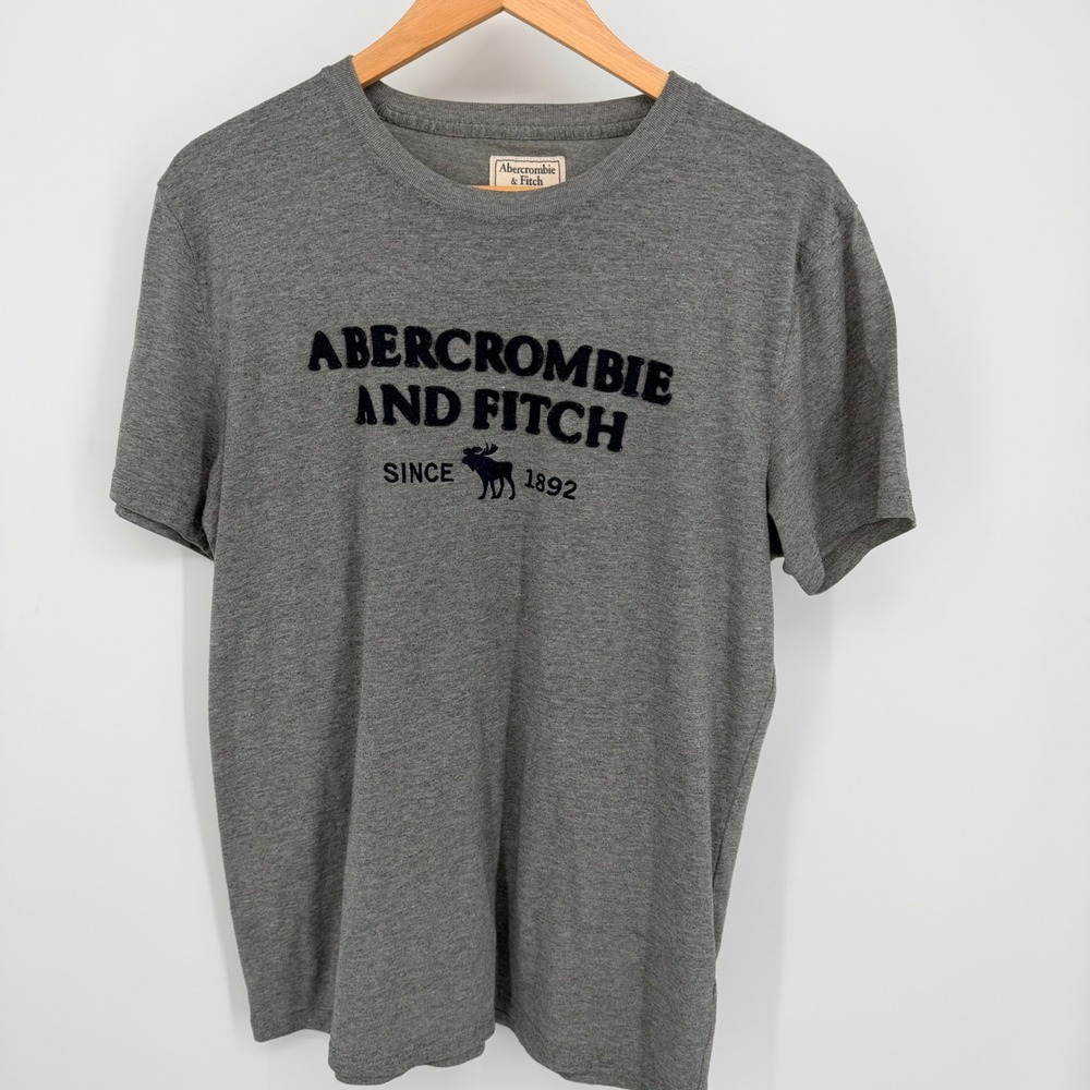 Abercrombie & Fitch Y2K Iconic Spellout Mens M Gray Logo Muscle Sleeve Tee Retro - Picture 2 of 11